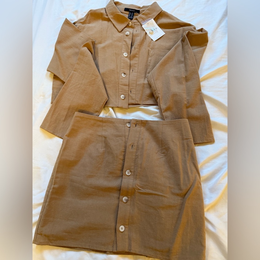 NWT Tan Button-Down Skirt Set
